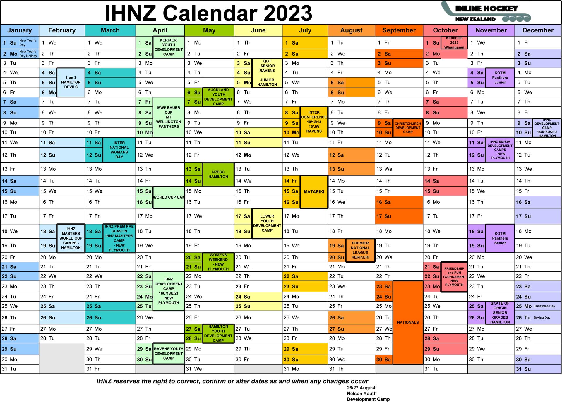 Event Calendar | Inline Hockey New Zealand